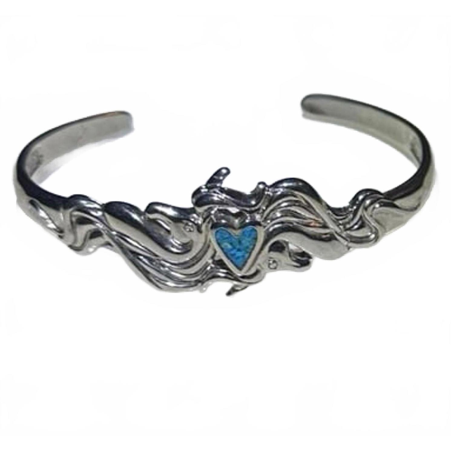 Vintage Unicorn Cuff Bracelet W/ Crushed Turquoise Stone Inlay Heart